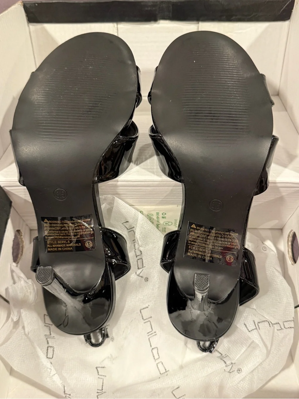 Unilady Beryl Black Patent Slingback Heels for Women 8.5